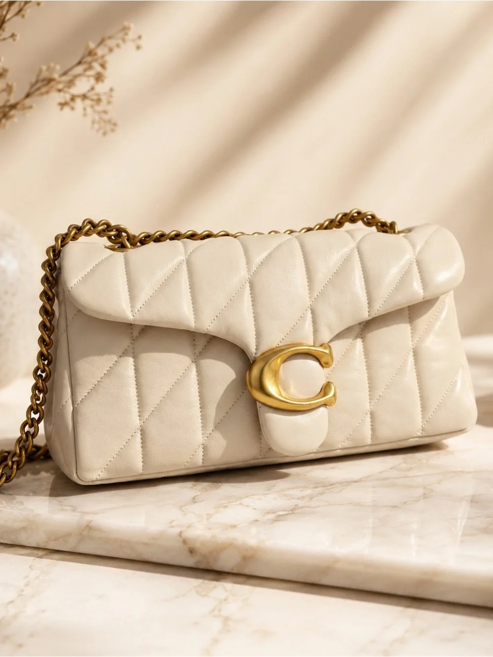 Coach tabby Cream Quilted Leather Shoulder Bag with Gold 'C' Clasp